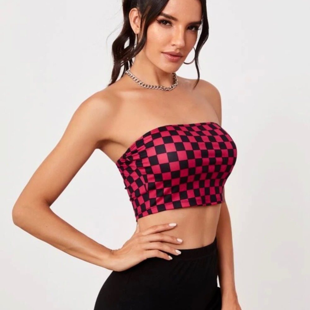 Checkered Crop Tube Top